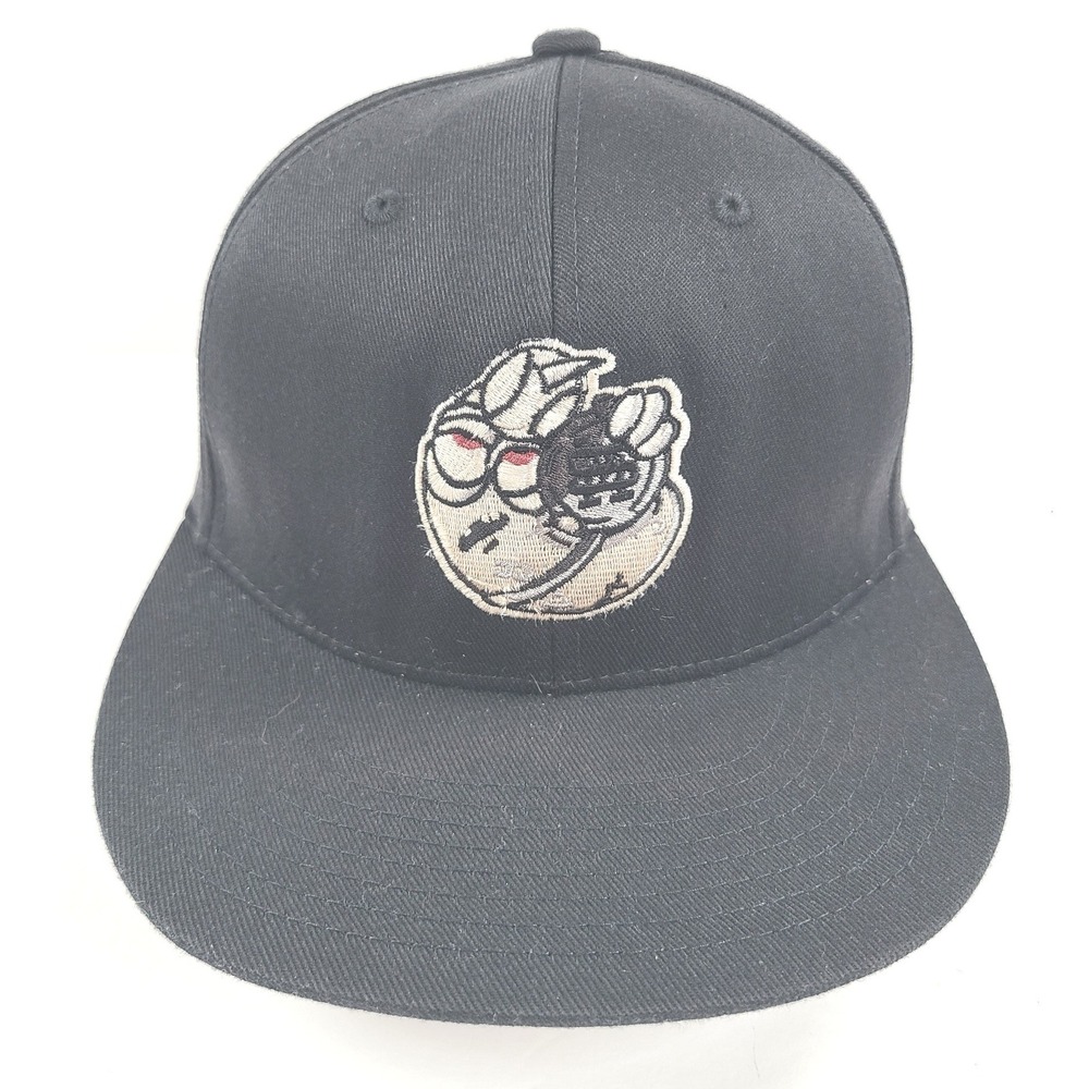 Yupoong Flexfit Embroidered Baseball Character Flat Bill Hat Mens L-XL Black